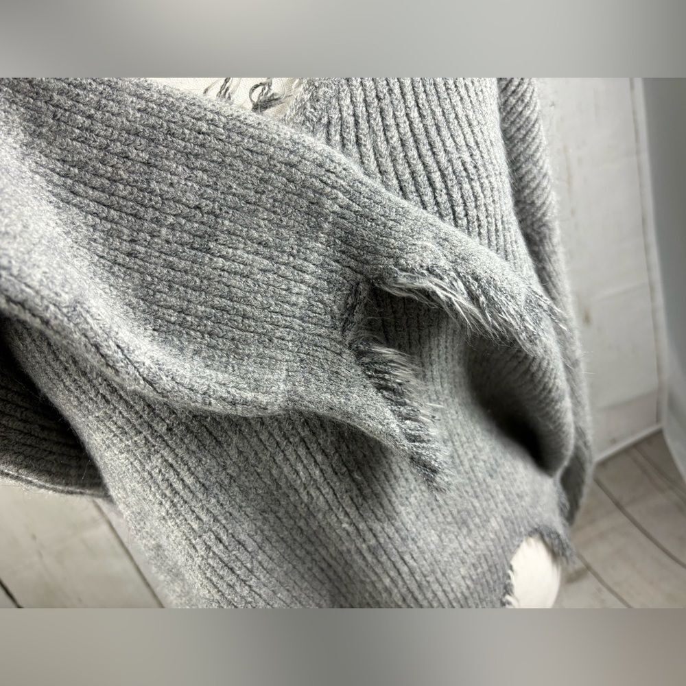 Dance & Marvel Destructed Distressed Gray Sweater V Neck - Picture 4 of 8